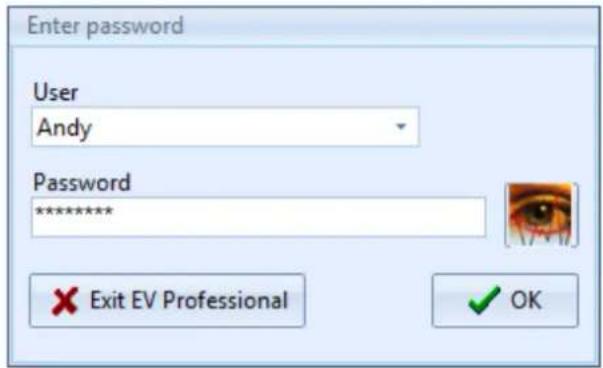 Enter password User Andy Password ****** Exit EV Professional OK