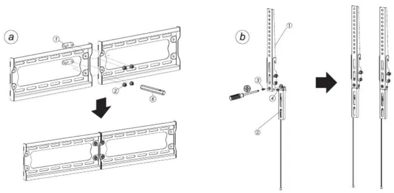 Technical diagram illustrating the assembly of a device panel with labeled components and steps