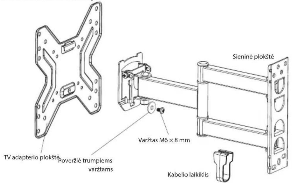 TV adapterio plokštė Poveržlė trumpiems varžtams Varžtas M6 x 8 mm Sieninė plokštė Kabelio laikiklis