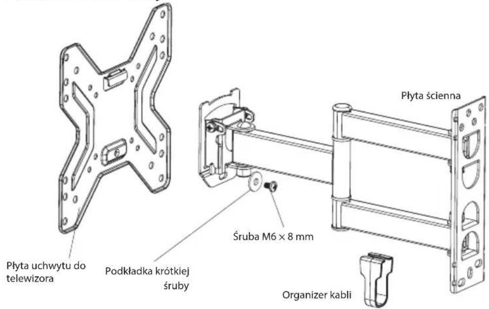 Płyta uchwytu do telewizora Podkładka krótkiej śruby Śruba M6 x 8 mm Płyta ścienna Organizer kabli