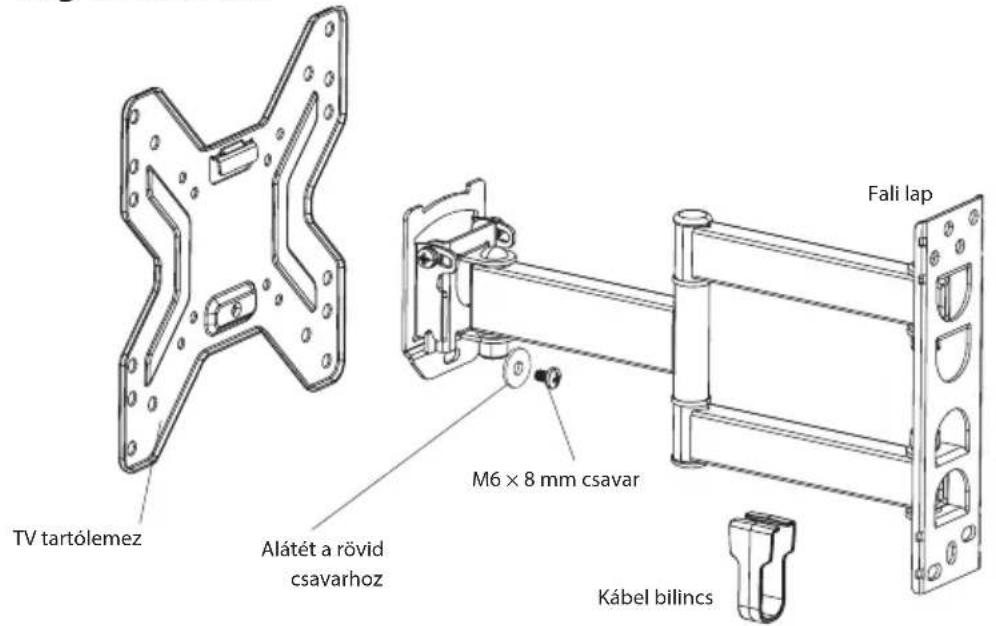 TV tartólemez Alátét a rövid csavarhoz M6 x 8 mm csavar Fali lap Kábel bilincs