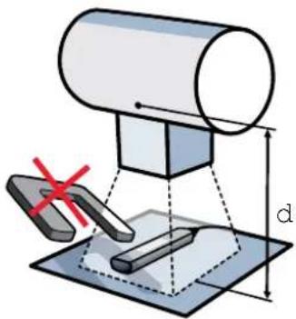 Diagram illustrating a mechanical setup with a hammer, pliers, and a cylindrical component, labeled with dimension 'd' and a red X mark indicating a defect or failure.