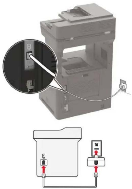 LEXMARK XM7355 - Anschließen des Druckers an eine Telefonbuchse, die nicht dem RJ-11-Standard entspricht - 1