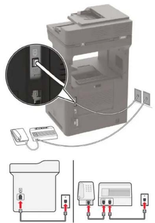 LEXMARK XM7355 - An unterschiedliche Telefonbuchsen angeschlossen - 1