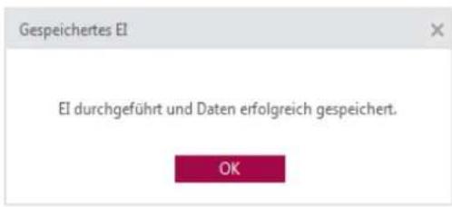 Gespeichertes EI EI durchgeführt und Daten erfolgreich gespeichert. OK