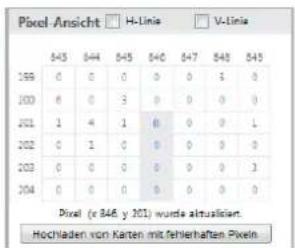 Pixel-Ansicht H-Linie V-Linie 545 644 545 540 547 548 545 199 0 0 0 0 0 1 0 200 6 0 3 0 0 0 0 201 1 4 1 0 0 0 1 202 0 1 0 0 0 0 0 203 0 0 0 0 0 0 3 204 0 0 0 0 0 0 0 Pixel (x 846 y 201) wurde aktusisiert. Hochladen von Karten mit fehlerhaften Pixel