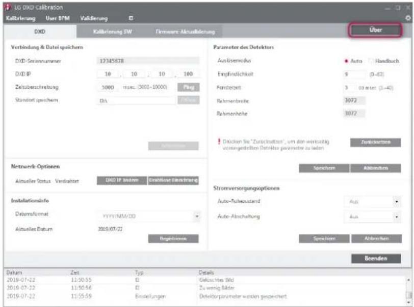 LG DXD Calibration Kallbrierung User BPM Validation E DXD Kallbrierung SW Firmware-Aktualdierung Über Verbindung & Data spichern DXD-Seriennummer 17345678 DXD IP 10 10 10 100 Zeitüberschreibung 3000 ins.: (3000-10000) Ping Standart spichern 0/s 1/1/2022 Parameter des Detektors Auslösemodus Auto Handbuch Empfindlichkeit $ (0-40) Fensterecht $ 00 ins.: (1-40) Rahmenbreite 3072 Rahmenheite 3072 ! Drücken Sie "Zurücksetzen", um den wirtschaftig vorsengestellten Detektor parameter zu lassen Zurücksetzen Spanchern Abbrevien Network Options Aktuelle Status Verbrahtet DXD IP anhere Einflüssige Entwicklung Stronversorgungsoptionen Auto-Führeszustand Aus Auto-Abschaltung Aus Aktuelles Datum 2019/07/22 Regretieren Datum Zeit Typ Details 2019-07-22 11:30:55 B Gelesches Bild 2019-07-22 11:50:56 B Zu wenig Bilder 2019-07-22 11:55:59 Einstellungen Detachorparameter werden gespeichert Scenden