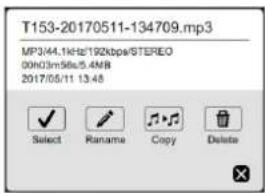 T153-20170511-134709.mp3 MP3/44.1kHz/192kbps/8TEREO 00h03m58u5.4dB 2017/05/11 13:48 Select Raname Copy Delete