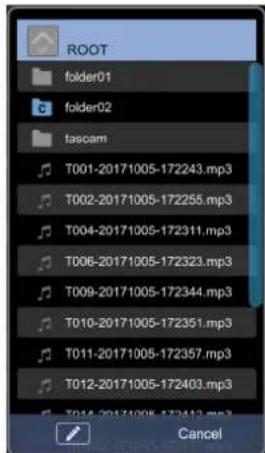 ROOT folder01 folder02 tascam T001-20171005-172243.mp3 T002-20171005-172255.mp3 T004-20171005-172311.mp3 T006-20171005-172323.mp3 T009-20171005-172344.mp3 T010-20171005-172351.mp3 T011-20171005-172357.mp3 T012-20171005-172403.mp3 T014-20171005-172413.mp3 Cancel