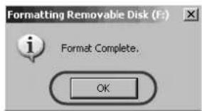 Formatting Removable Disk (F:) Format Complete. OK