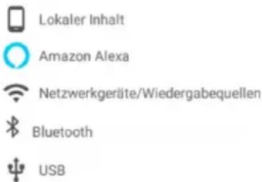Lokaler Inhalt Amazon Alexa Netzwerkgeräte/Wiedergabequellen Bluetooth USB