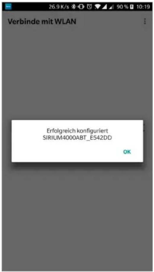 Verbinde mit WLAN Erfolgreich konfiguriert SIRIUM4000ABT_E542DD OK