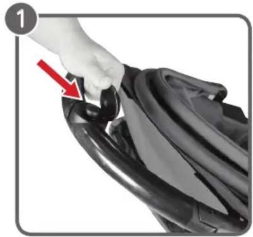 Close-up of a hand placing a black fabric item into a circular opening, with a red arrow indicating the step (no text or symbols present)