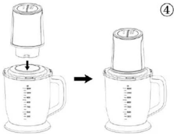 Diagram showing a blender being filled with liquid, labeled with step number ④