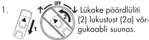1. Lükake pöördlüliti (2) lukustust (2a) võrgukaabli suunas.