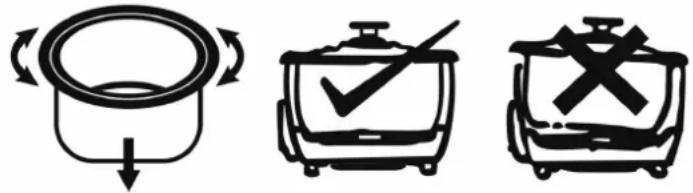 Diagram showing three cooking methods: boiling pot, cooking pan with checkmark, and cooking pan with cross mark.