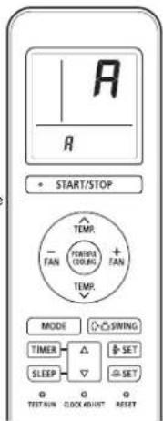 A R • START/STOP TEMP. - FAN POWER COOLING FAN TEMP. MODE ○ SWING TIMER △ SET SLEEP ▼ SET ○ TEST RUN CLOCK MOUNT RESET
