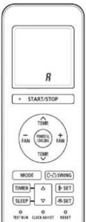 R • START/STOP TEMP FAN R/WELL 100.0N FAN TEMP MODE SWING TIMER △ SET SLEEP ▽ AS-SET TEST RUN CLOCK ABOUT RESET