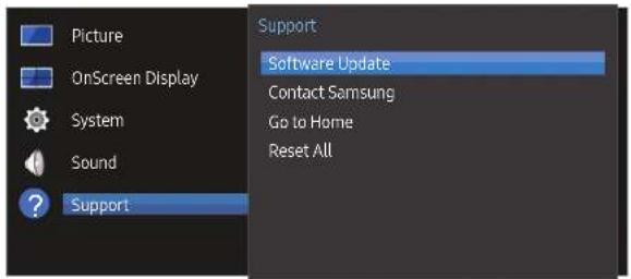 Picture OnScreen Display System Sound Support Support Software Update Contact Samsung Go to Home Reset All