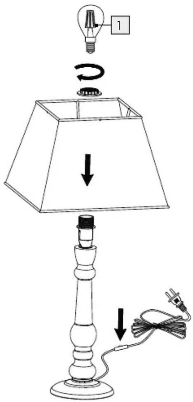 Diagram showing a table lamp with a light bulb, its internal circuit, and its wiring, illustrating the process of lighting or installation.