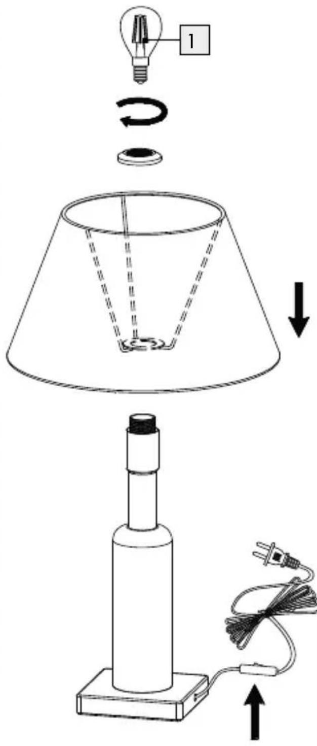 Diagram showing a lamp installation procedure with labeled components and directional arrows