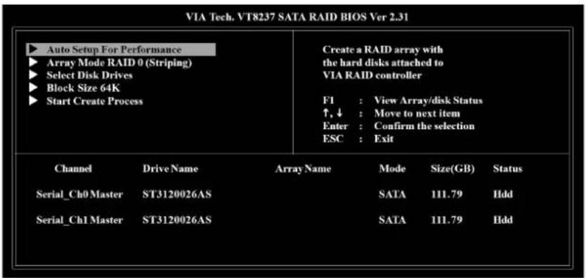 GIGABYTE GA-K8V Ultra-939 - VT8237 (VT8237R) SATA RAID BIOS の設定の設定 - 1