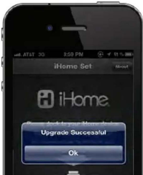 iHome Set About iHome Upgrade Successful Ok