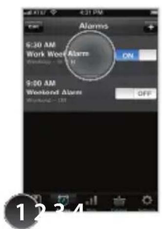 Alarms 6:30 AM Work Hours Alarm ON 9:00 AM Weekend Alarm OFF 1 2 3 4