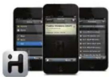 Screenshot of a mobile app interface displaying three smartphone screens with text overlays and a small icon labeled 'i' in the corner.
