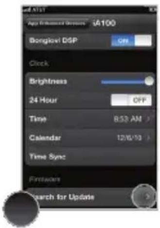 App Address Address: iA100 Bongkovi DGP OFF Clock Brightness 24 Hour OFF Time 8:33 AM > Calendar 12/16/13 > Time Sync Forwarders Search for Update