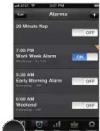 Alarms 20 Minute Nap OFF 7:00 PM Work Week Alarm Wednesday - 9th 13# ON 5:30 AM Early Morning Alarm Departing - Off OFF 6:00 AM Weekend Departing - Off OFF