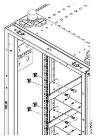 Technical diagram of a server rack cabinet with labeled components and mounting points