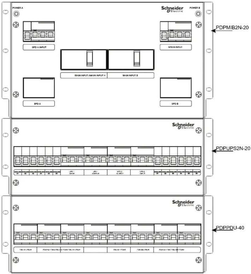PONER A Schneider Electric POWER B SPO A INPUT SPD B INPUT MAIN INPUT A MAIN INPUT A MAIN INPUT B SPD A SPD B PDPMIB2N-20 Schneider Electric PDPUPS2N-20 Schneider Electric PDPPDU-40