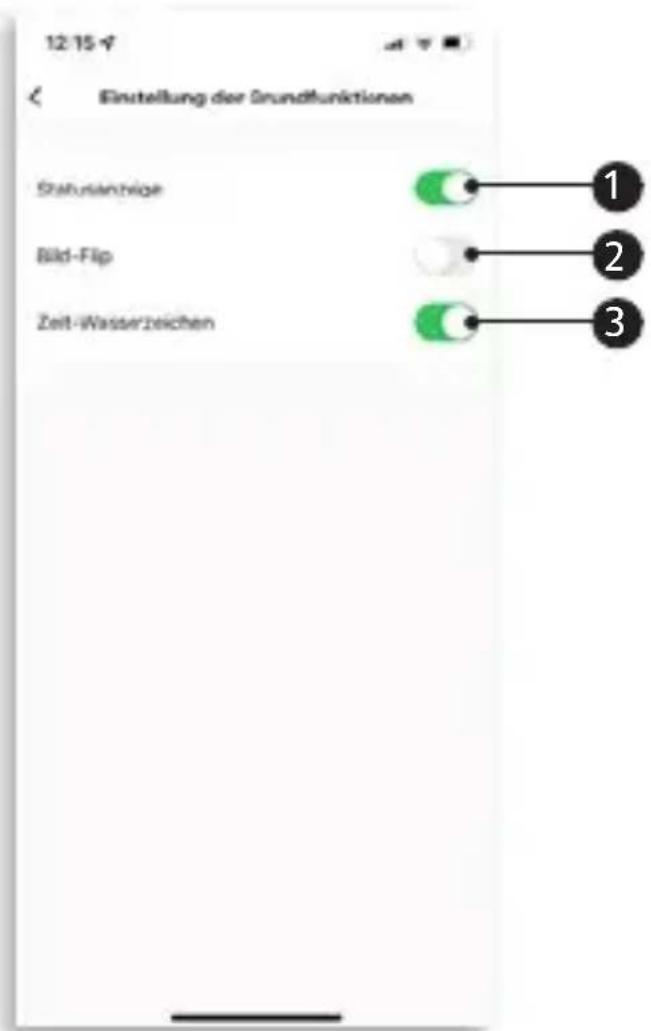 12:15 Einstellung der Grundfunktionen Statusenzige Bild-Flip Zeit-Wasserzeichen 1 2 3