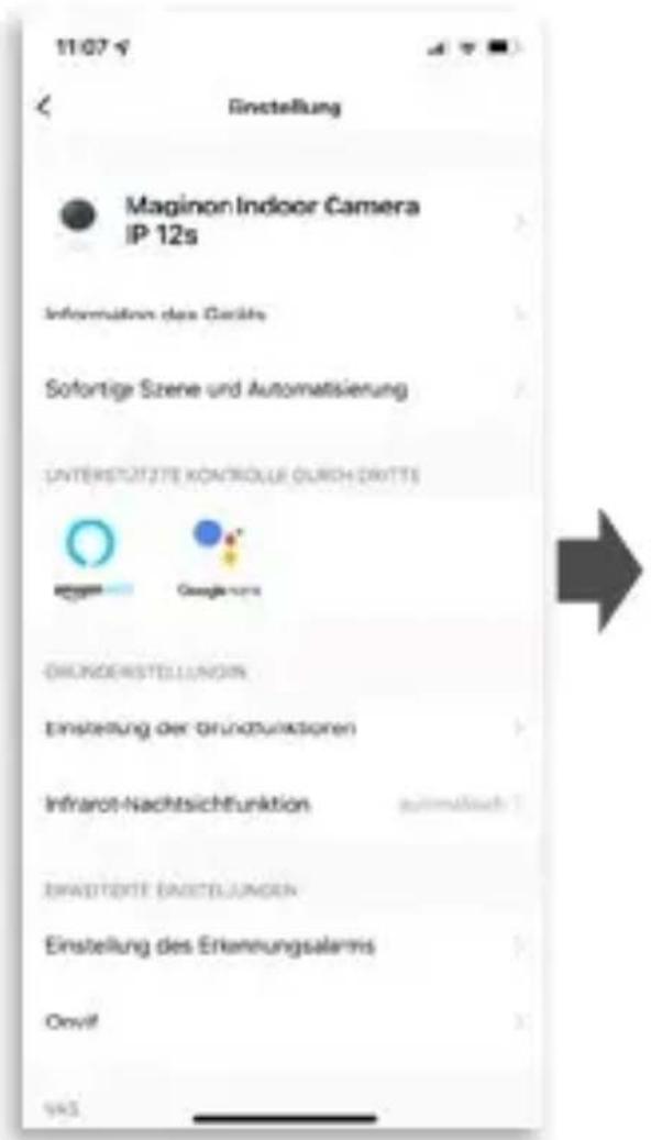 11/07 Einstellung Maginon Indoor Camera IP 12s Information des Garäfts Sofortige Szene und Automatisierung UNTERSTITUTZTE KONTRÖLLIE (GURCH-DRITTE) ORUVERHISTELLUNGEN Einstellung der Grundfunktionen Infrarot-Nachtsichtfunktion EINRÄTTEFTE EINRÄTTELUNGEN Einstellung des Erkennungsalarms Orwil V45