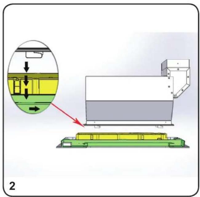 Technical diagram showing a mechanical assembly with labeled components and directional arrows, likely illustrating a process or assembly.