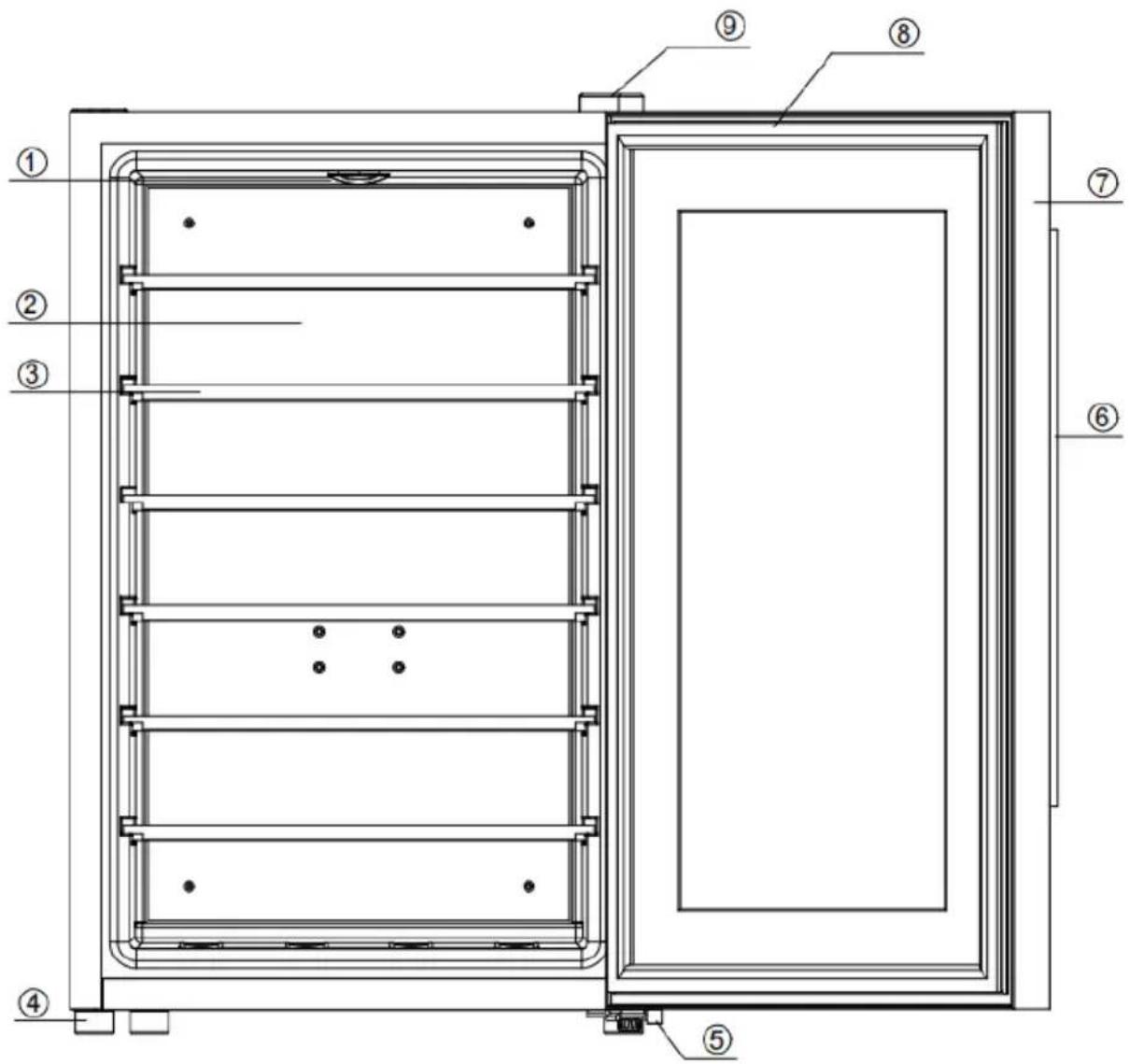 Technical diagram of a door frame with numbered components for structural reference.
