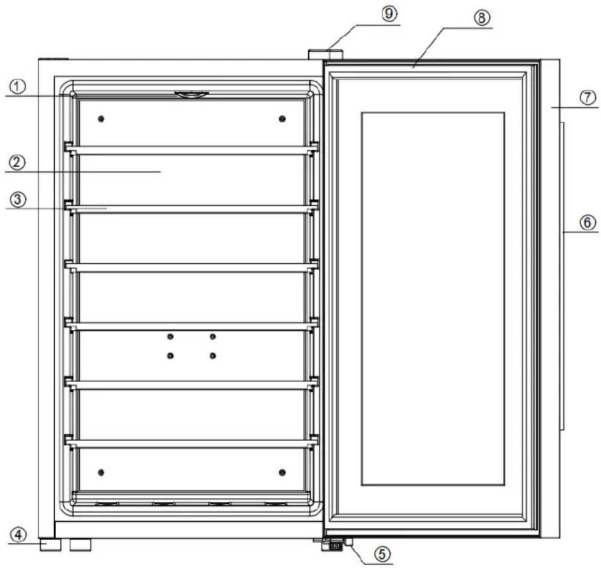 Technical diagram of a door frame with numbered components for identification