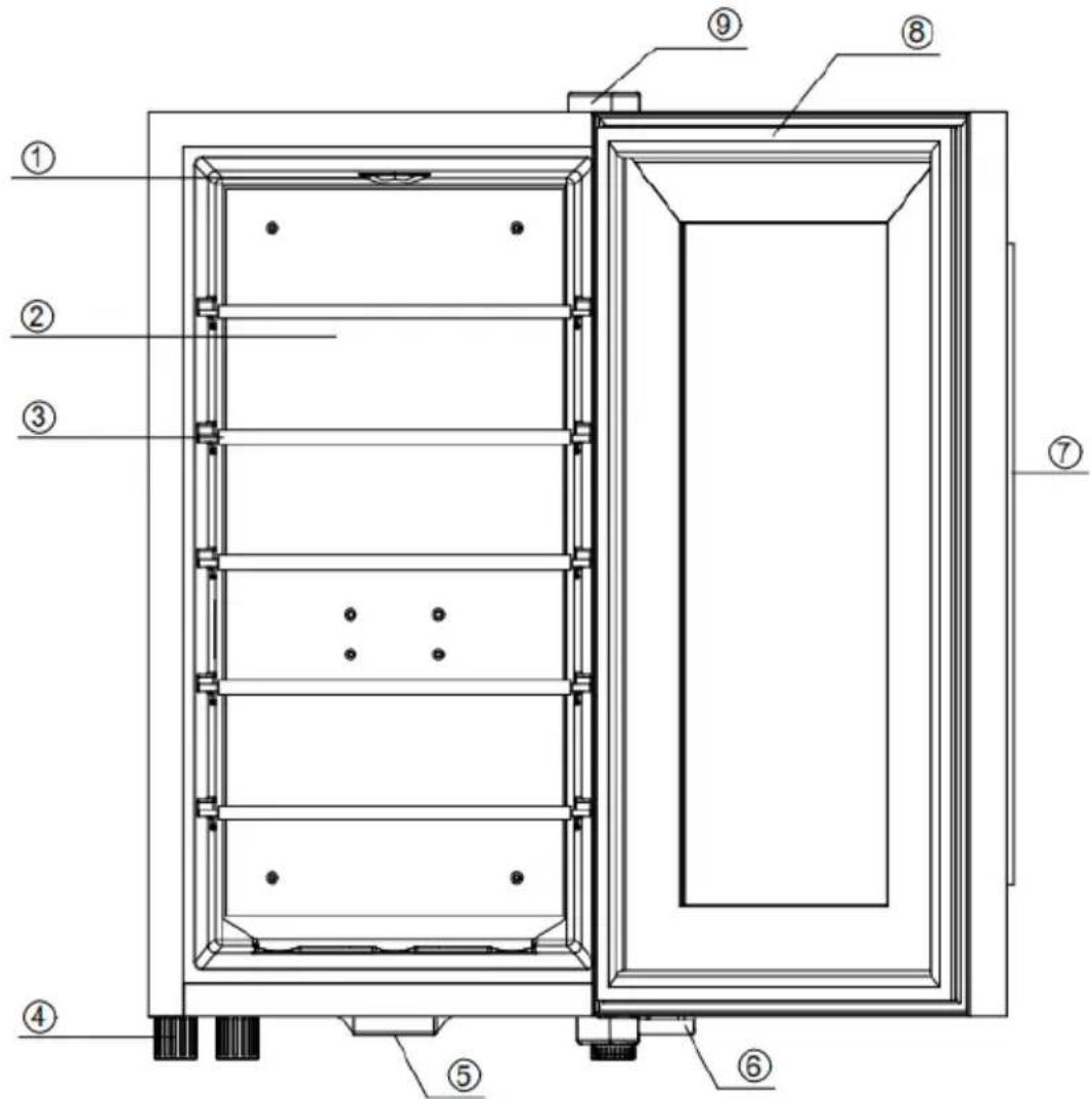 Technical diagram of a multi-level heating unit with numbered components for identification