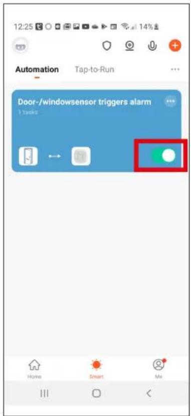 12:25 Automation Tap-to-Run Door-/windowsensor triggers alarm Tasks Home Smart Me