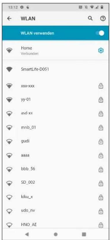 WLAN WLAN verwenden Home Verbunden SmartLife-D051 xxx-xxx yy-01 asd-xx mnb_01 gudi aaaa bbb_56 SD_002 kiku_x udo_nv HNO_AE
