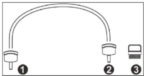 Diagram showing three labeled components: two connected plug connectors and one with a battery icon, with numbered callouts.
