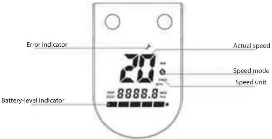 Error indicator Actual speed 20 Speed mode Battery-level indicator Speed unit 8886.8=