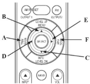 AM/RESET OUTPUT 1 FM OUTPUT2 LEVEL UP MENU SR-RET IFC IFC A TRM RUBB D INFO LEVEL ON INPUT RAND VOL E F C