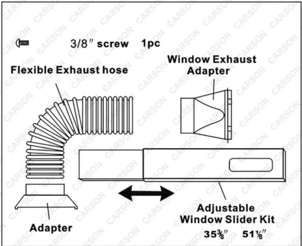 3/8" screw 1pc Flexible Exhaust hose Window Exhaust Adapter Adapter Adjustable Window Slider Kit 35¾" 51½"