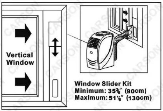 Vertical Window Window Slider Kit Minimum: 35½" (90cm) Maximum: 51½" (130cm)