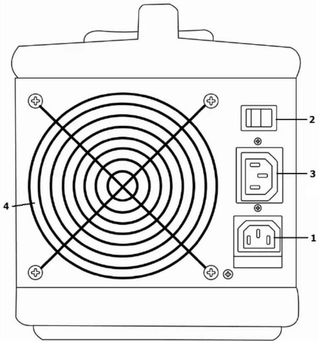 Diagram of a device air conditioner unit with labeled components and concentric circles indicating radiation pattern.