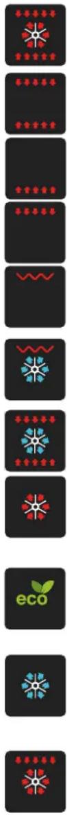 Vertical sequence of icons including stars, snowflakes, and eco symbols on dark background