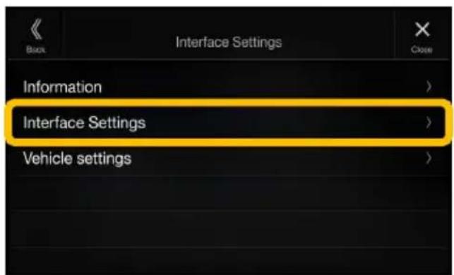 Back Interface Settings Information Interface Settings Vehicle settings