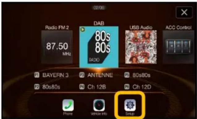 02/06 Radio FM 2 87.50 MHz DAB 80s 80s RADIO USB Audio ACC Control BAYERN 3 P0 ANTENNE P6 80s80s P2 80s80s P4 Ch 12B P6 Ch 12D Phone Vehicle Info Setup